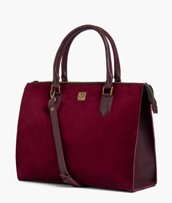 Burgundy Suede Handbag – Structured Work Bag with Adjustable Strap
